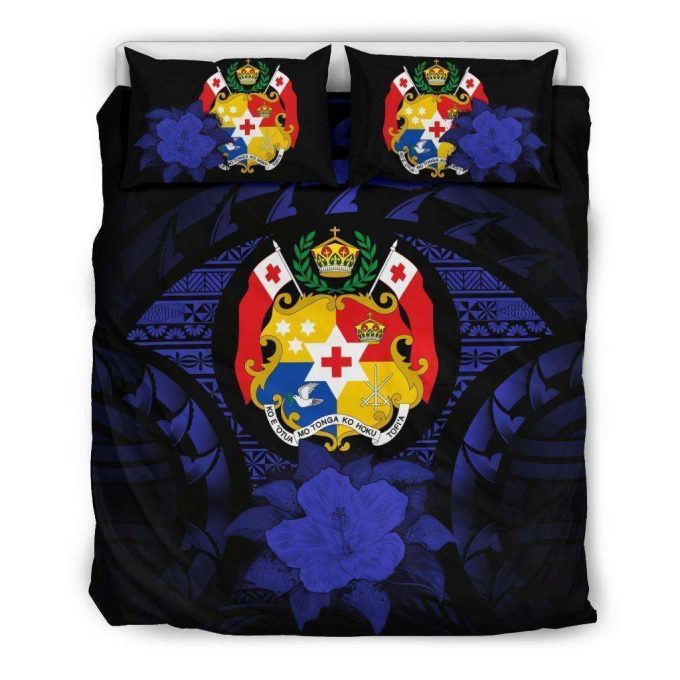Tonga Dark Blue Hibiscus Cotton Bed Sheets Spread Comforter Duvet Cover Bedding Sets