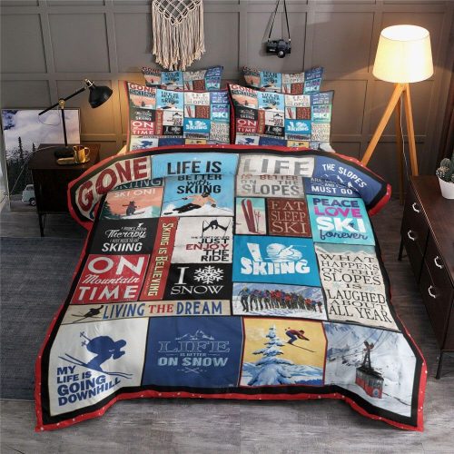 Skiing My Life Is Going Downhill Cotton Bed Sheets Spread Comforter Duvet Cover Bedding Sets
