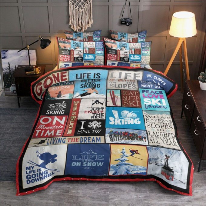 Skiing My Life Is Going Downhill Cotton Bed Sheets Spread Comforter Duvet Cover Bedding Sets