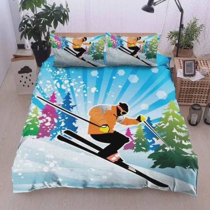 Skiing With Snow Tree SurroundedCotton Bed Sheets Spread Comforter Duvet Cover Bedding Sets