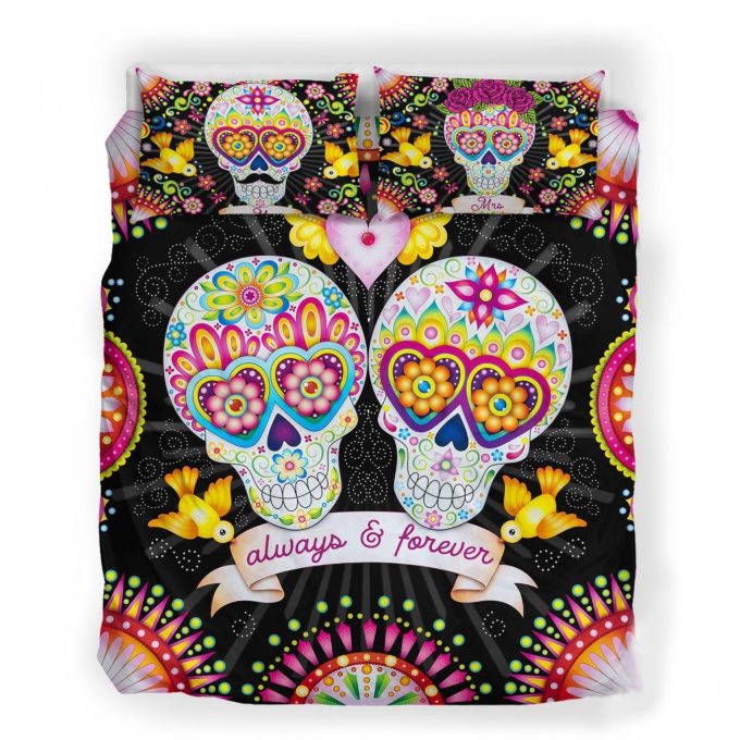 Sugar Skulls Love Cotton Bed Sheets Spread Comforter Duvet Cover Bedding Sets
