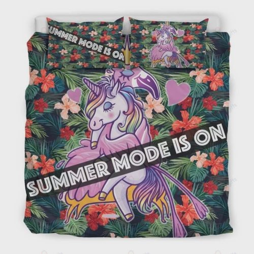 Unicorn Flamingo Summer Mode Is On Cotton Bed Sheets Spread Comforter Duvet Cover Bedding Sets