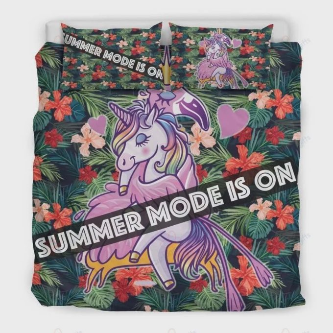 Unicorn Flamingo Summer Mode Is On Cotton Bed Sheets Spread Comforter Duvet Cover Bedding Sets