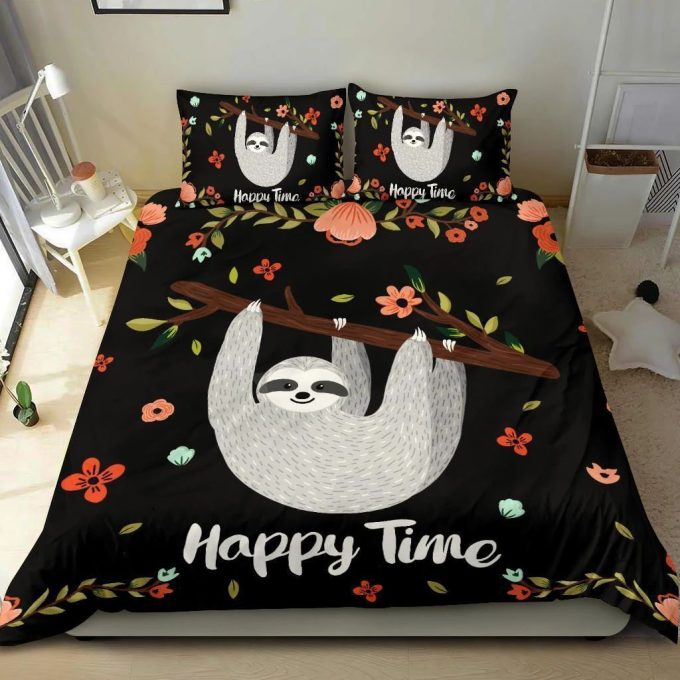Sloth Happy Time Cotton Bed Sheets Spread Comforter Duvet Cover Bedding Sets