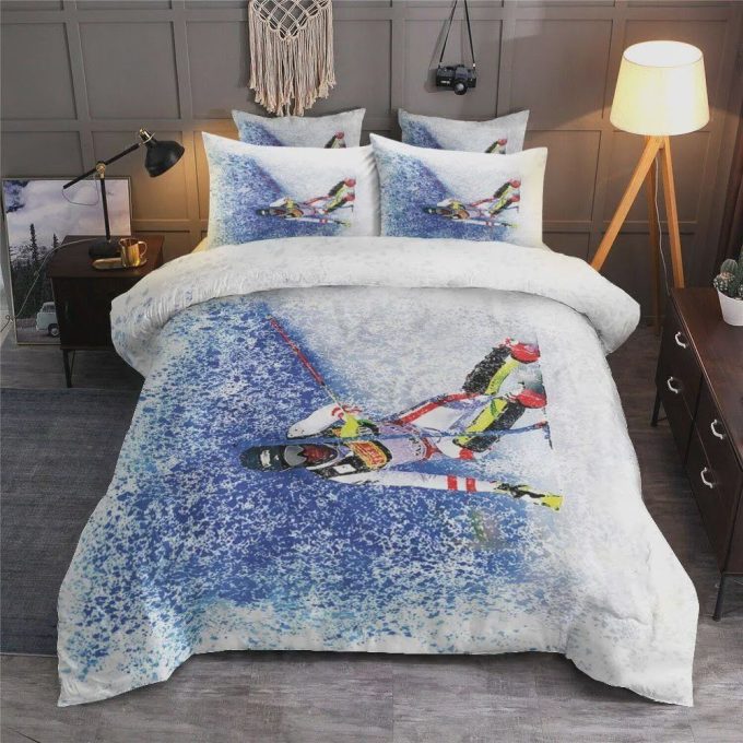 Skiing Girl Is On The Moutain Cotton Bed Sheets Spread Comforter Duvet Cover Bedding Sets
