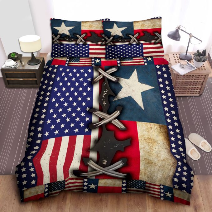Texas With American Flag Fourth Of July Cotton Bed Sheets Spread Comforter Duvet Cover Bedding Sets