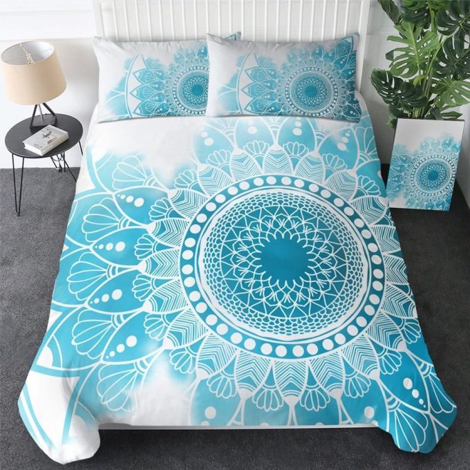 Sky Blue Mandala Cotton Bed Sheets Spread Comforter Duvet Cover Bedding Sets