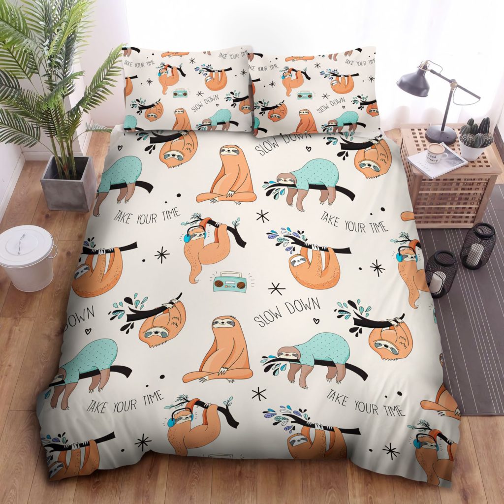 Sloth Slow Down Cotton Bed Sheets Spread Comforter Duvet Cover Bedding Sets