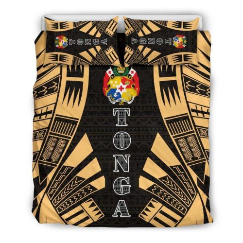 Tonga Polynesian Tattoo Gold Cotton Bed Sheets Spread Comforter Duvet Cover Bedding Sets