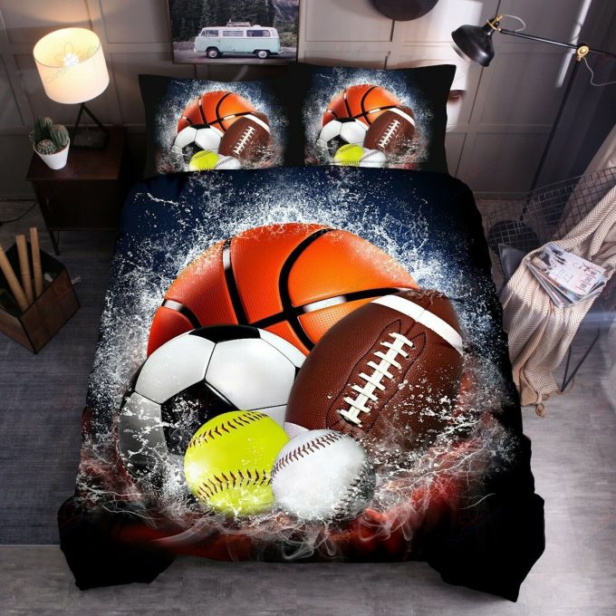 Sport Balls Cotton Bed Sheets Spread Comforter Duvet Cover Bedding Sets Perfect Gifts For Sport Lover Thanksgiving