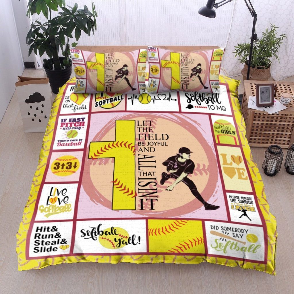 Softball Let The Field Be Joyful Cotton Bed Sheets Spread Comforter Duvet Cover Bedding Sets