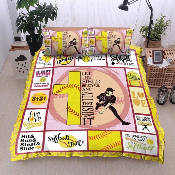 Softball Let The Field Be Joyful Cotton Bed Sheets Spread Comforter Duvet Cover Bedding Sets