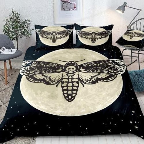 Skull Moth Printed Moon Cotton Bed Sheets Spread Comforter Duvet Cover Bedding Sets