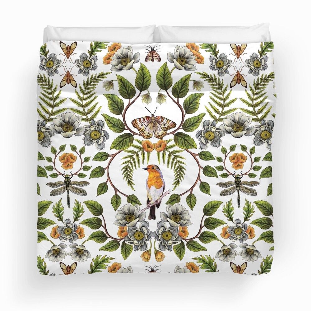 Spring Reflection Botanical Pattern With Insetcs Bedding Set Spring Reflection Botanical Pattern With Insetcs Bedding Set