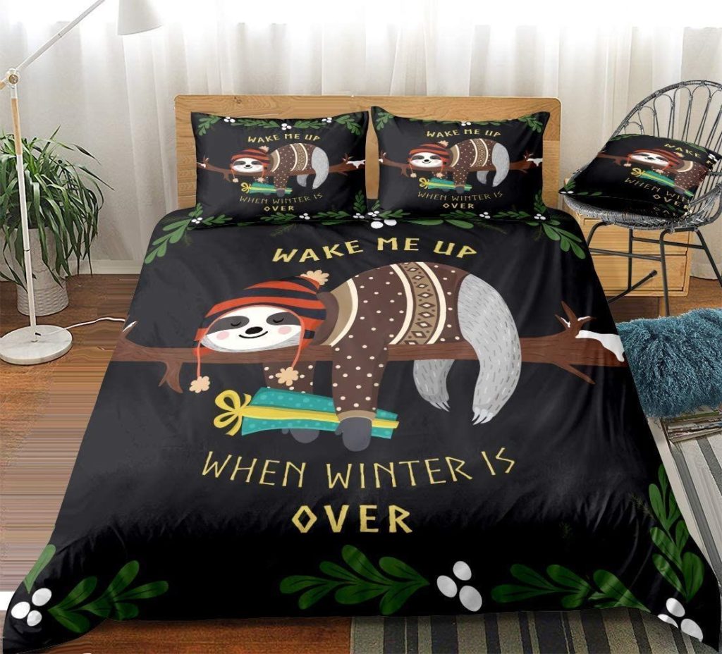 Sloth Wake Me Up When Winter Is Over Cotton Bed Sheets Spread Comforter Duvet Cover Bedding Sets