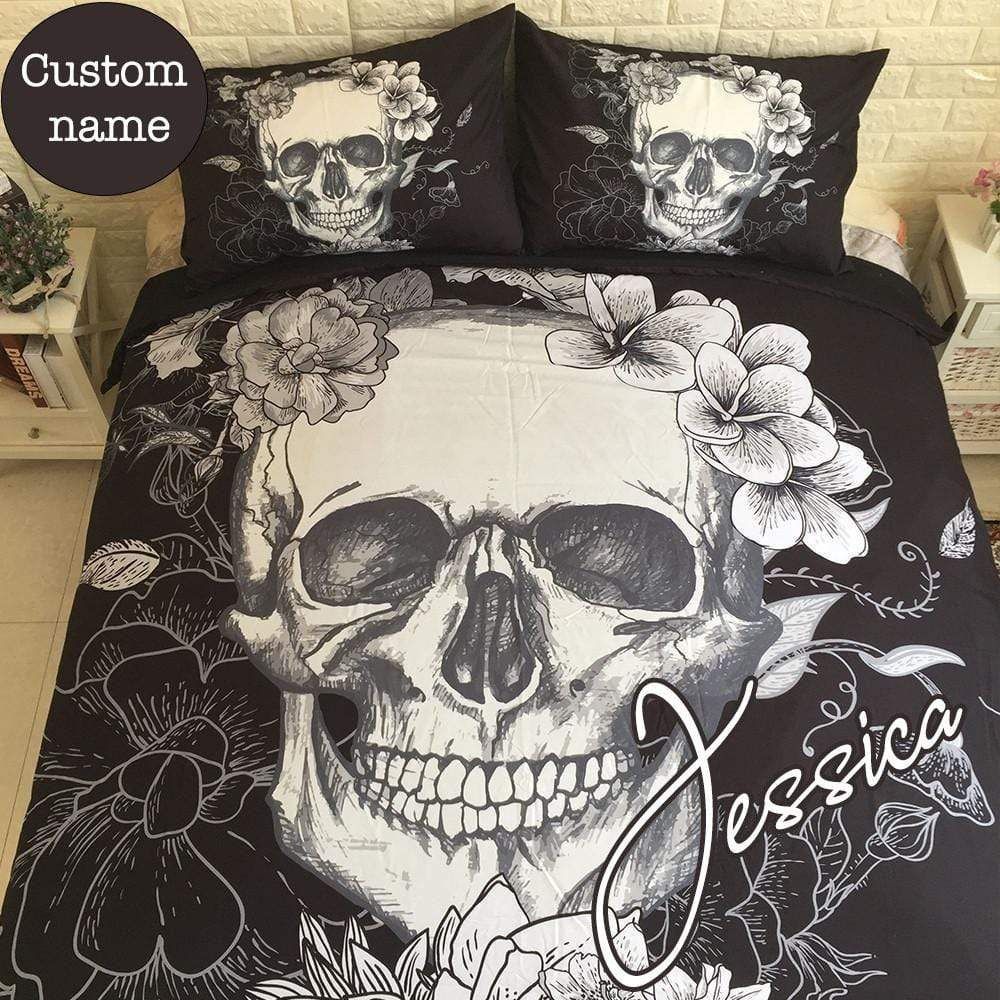 Skull Flower Personalized Custom Name Duvet Cover Bedding Set Skull Flower Personalized Custom Name Duvet Cover Bedding Set