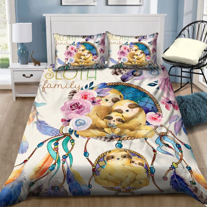 Sloth Family On The Dreamcatcher Cotton Bed Sheets Spread Comforter Duvet Cover Bedding Sets