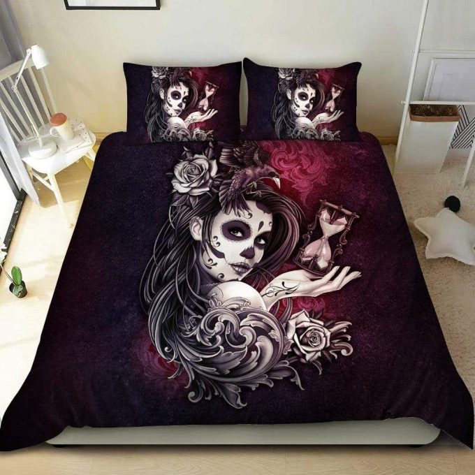 Sugar Skull Girl Cotton Bed Sheets Spread Comforter Duvet Cover Bedding Sets