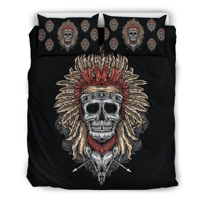 Tribal Chief Skull Themed Cotton Bed Sheets Spread Comforter Duvet Cover Bedding Sets