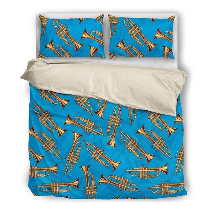 Trumpets Gold Bedding Set White Duvet Cover  Pillow Cases
