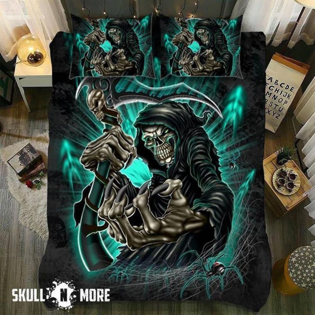 Snm – Green Reaper Skull Day Of The Death Bedding Set Duvet Cover Pillow Cases Snm – Green Reaper Skull Day Of The Death Bedding Set Duvet Cover Pillow Cases