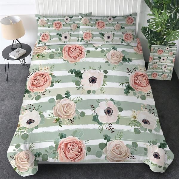 Stripe Pink Flowers Cotton Bed Sheets Spread Comforter Duvet Cover Bedding Sets Stripe Pink Flowers Cotton Bed Sheets Spread Comforter Duvet Cover Bedding Sets