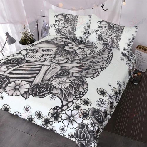 Skeleton Butterfly Rose Bedding Set Duvet Cover  Pillow Cases