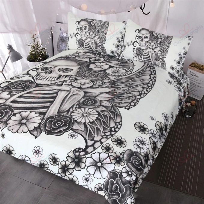 Skeleton Butterfly Rose Bedding Set Duvet Cover  Pillow Cases