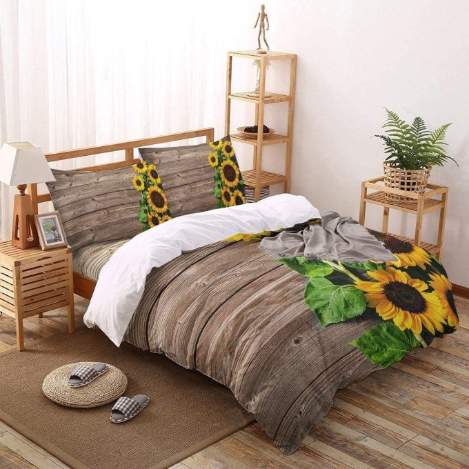 Sunflower On Wood Duvet Cover Bedding Set