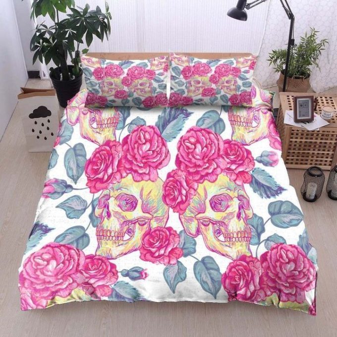 Skull Floral Cotton Bed Sheets Spread Comforter Duvet Cover Bedding Sets