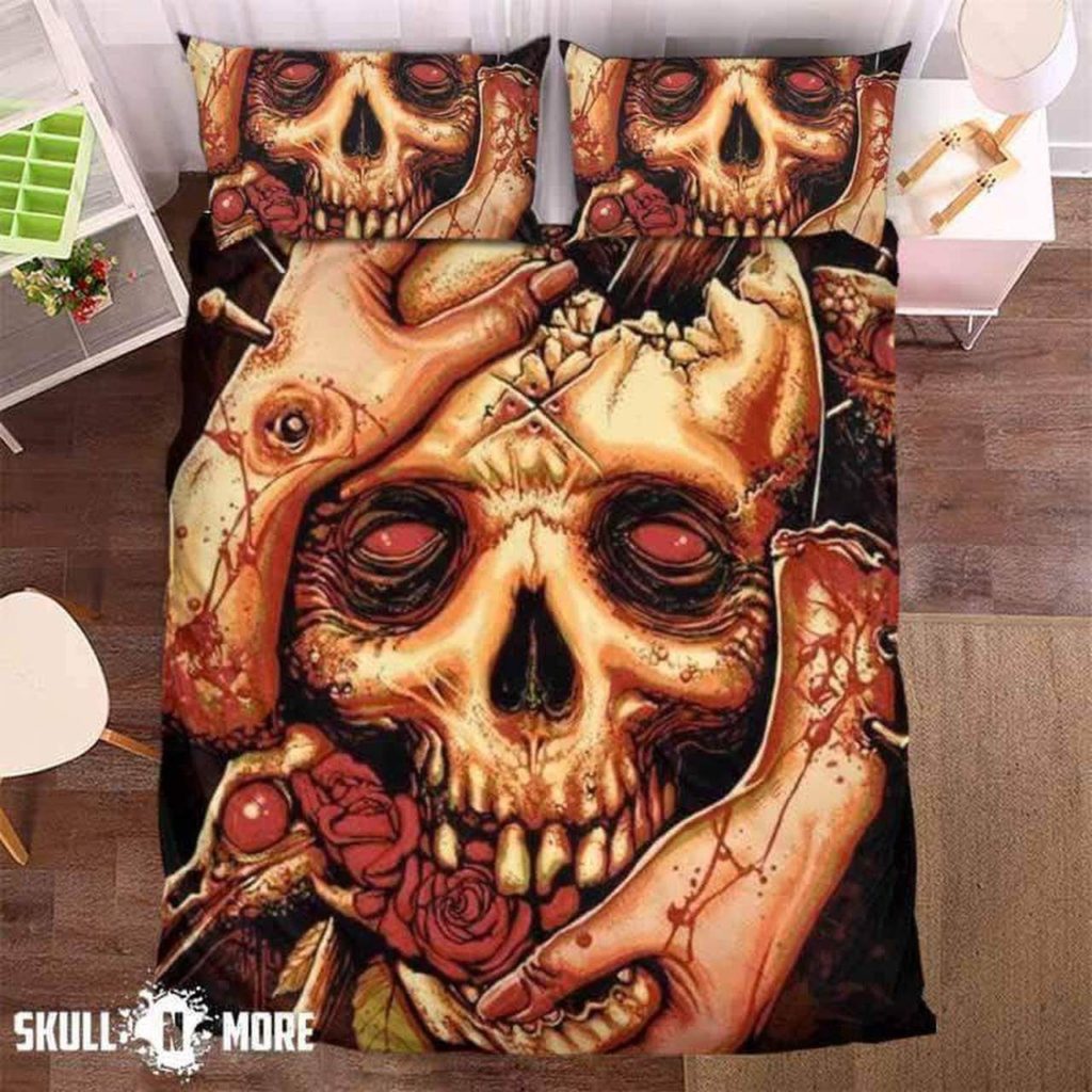 Skull Biting Roses Bedding Set Duvet Cover Pillow Cases Skull Biting Roses Bedding Set Duvet Cover Pillow Cases