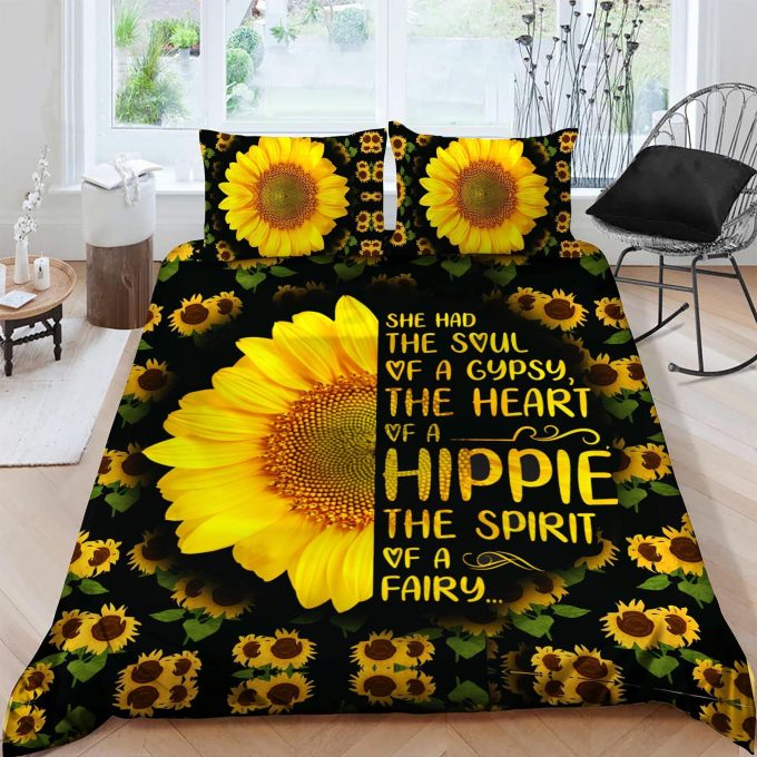 Sunflower She Has A Heart Of A Hippie The Spirit Of A Fairy Cotton Bed Sheets Spread Comforter Duvet Cover Bedding Sets