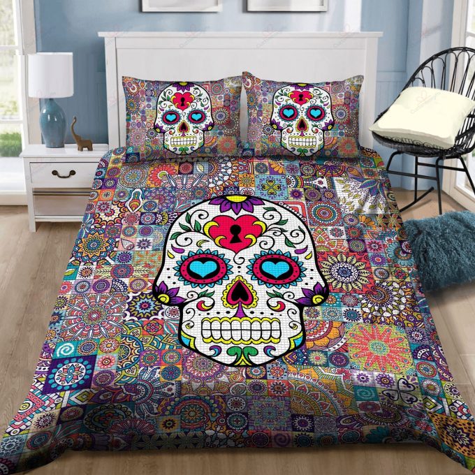 Sugar Skull Flowers Pattern Cotton Bed Sheets Spread Comforter Duvet Cover Bedding Sets