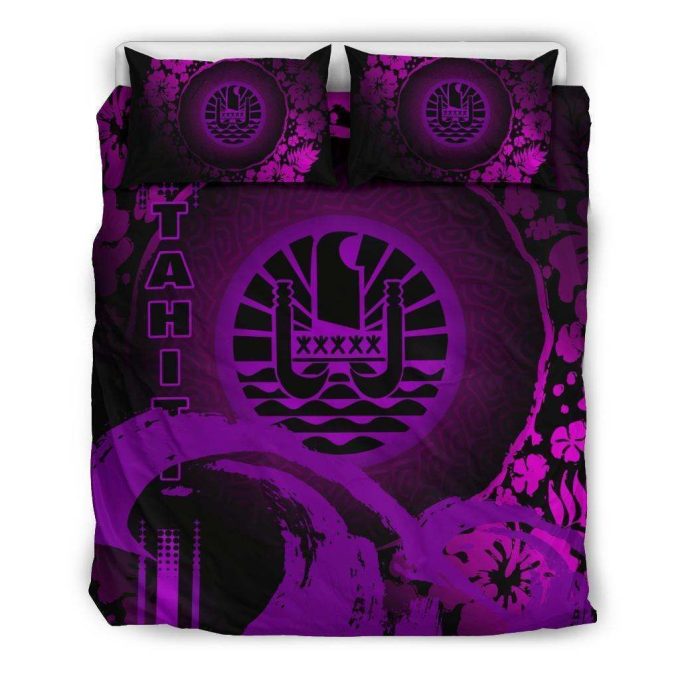 Tahiti Hibiscus And Wave Purple Cotton Bed Sheets Spread Comforter Duvet Cover Bedding Sets