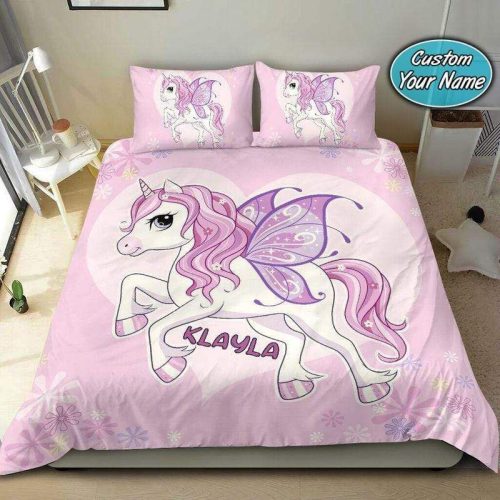So Cute Pink Unicorn Magic Personalized Custom Name Duvet Cover Bedding Set