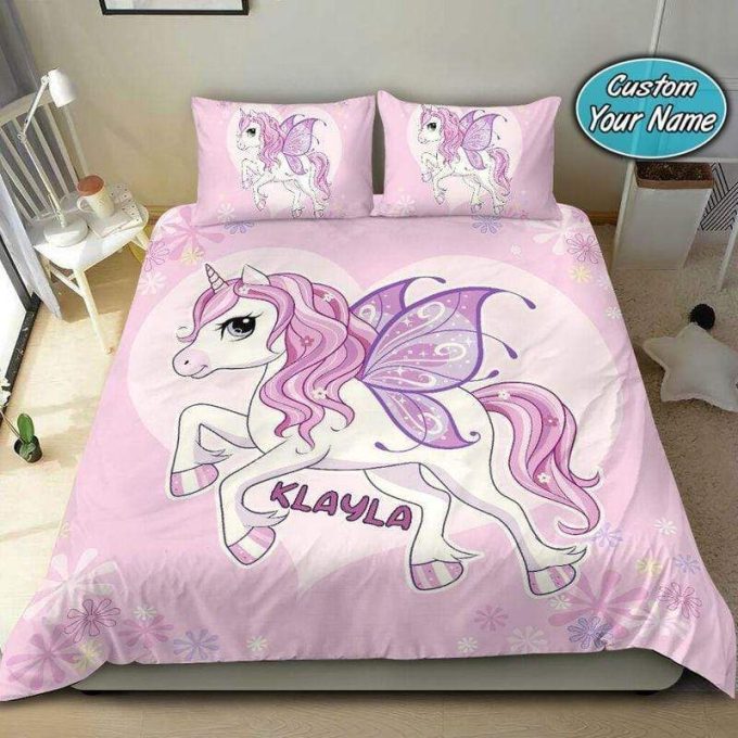 So Cute Pink Unicorn Magic Personalized Custom Name Duvet Cover Bedding Set