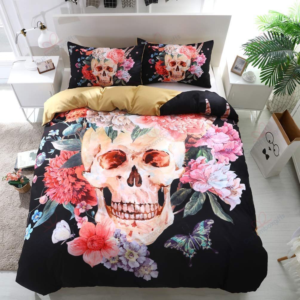 Skull Flower Skull Love Bedding Set Duvet Cover Pillow Cases Skull Flower Skull Love Bedding Set Duvet Cover Pillow Cases