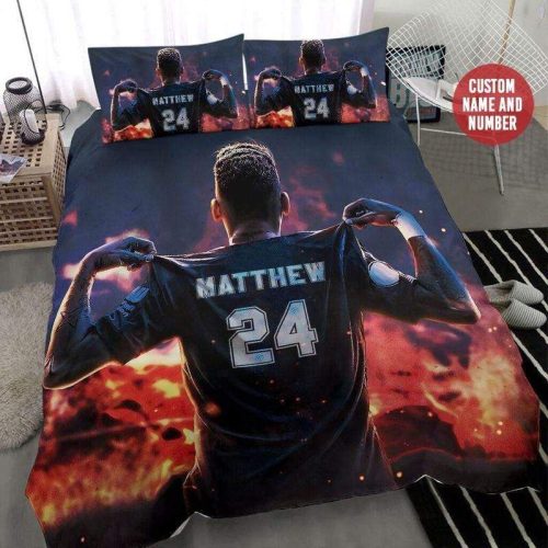 Soccer Player Fire Personalized Custom Name Duvet Cover Bedding Set
