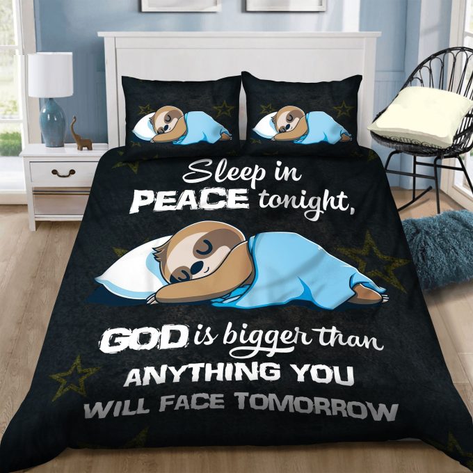 Sloth Sleep In Peace Tonight God Is Bigger Than Anything You Will Face Tomorrow Cotton Bed Sheets Spread Comforter Duvet Cover Bedding Sets