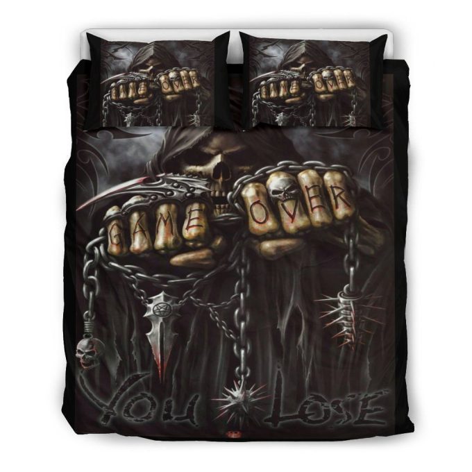 Skull Game Over You Lose Cotton Bed Sheets Spread Comforter Duvet Cover Bedding Sets