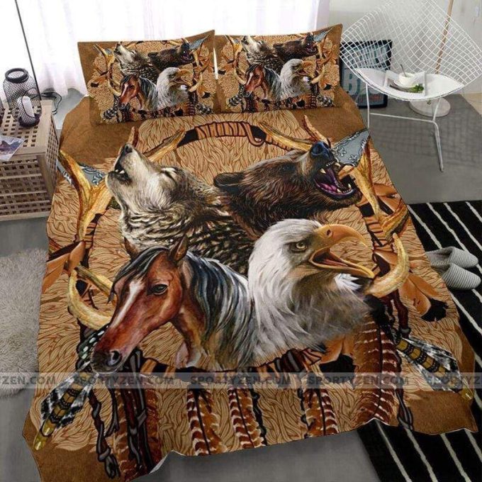 Totem Bohemian Animals Eagle Horse Wolf Bear Duvet Cover Bedding Set