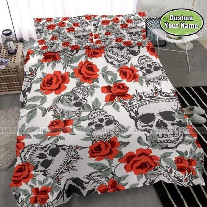 Skull Rose Personalized Custom Name Duvet Cover Bedding Set