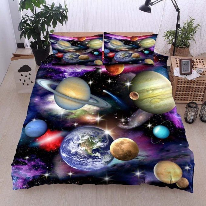 Solar System Cotton Bed Sheets Spread Comforter Duvet Cover Bedding Sets Perfect Gifts For Solar System Lover Thanksgiving