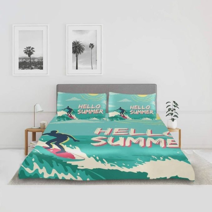 Surfing Hello Summer Cotton Bed Sheets Spread Comforter Duvet Cover Bedding Sets
