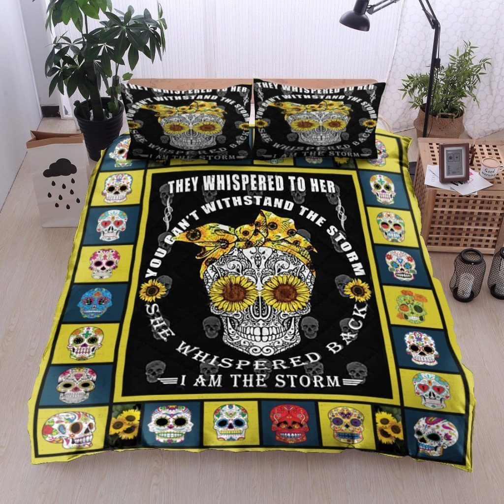 Sunflower Skull They Whispered To Her You Cant Withstand The Storm She Whispered Back I Am The Storm Cotton Bed Sheets Spread Comforter Duvet Cover Bedding Sets