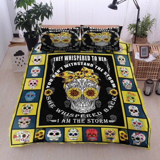 Sunflower Skull They Whispered To Her You Cant Withstand The Storm She Whispered Back I Am The Storm Cotton Bed Sheets Spread Comforter Duvet Cover Bedding Sets