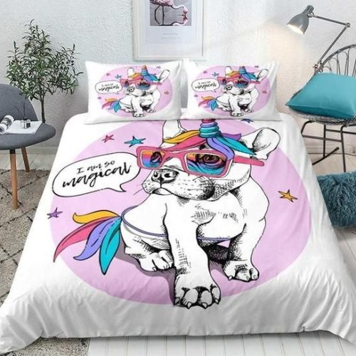 Unicorn Bulldog Cotton Bed Sheets Spread Comforter Duvet Cover Bedding Sets