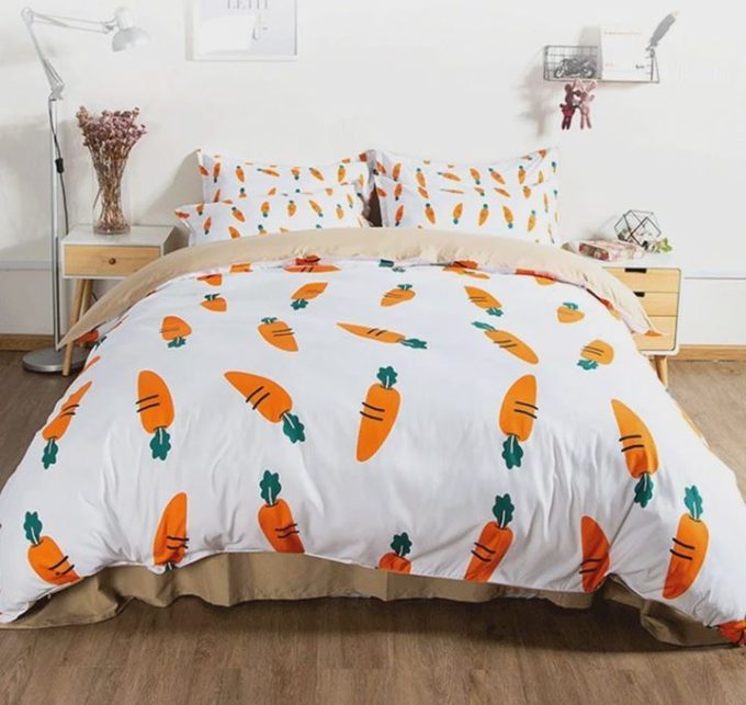 Simple Carrot Bedding Set Duvet Cover  Pillow Cases