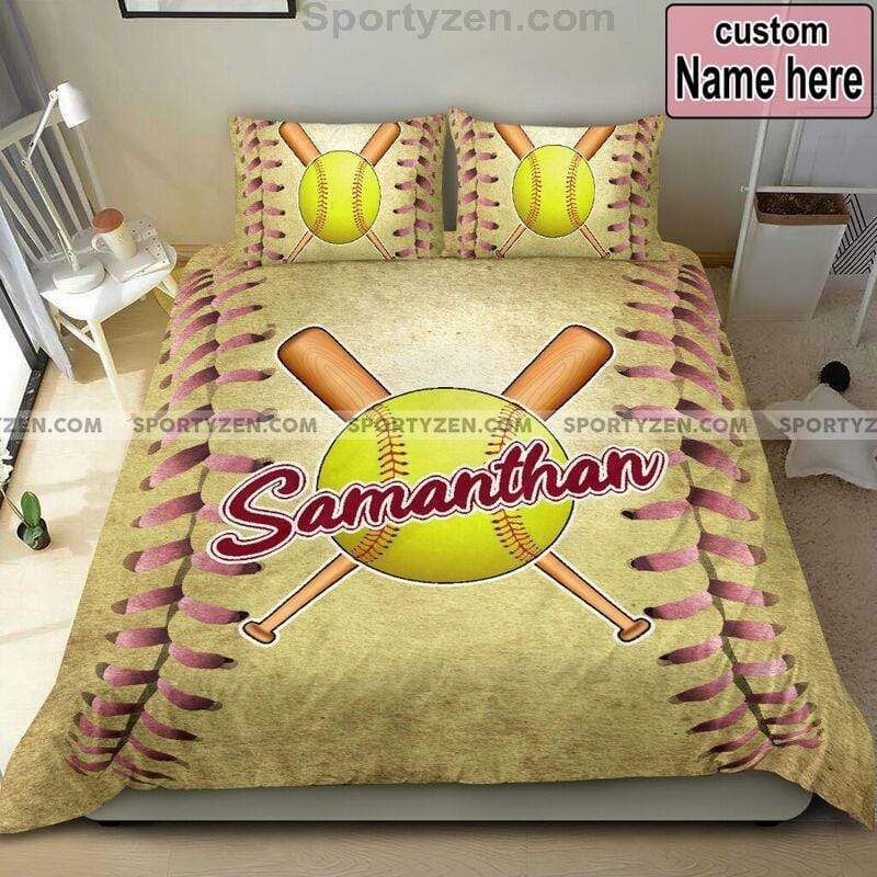 Softball Custom Duvet Cover Bedding Set With Your Name Softball Custom Duvet Cover Bedding Set With Your Name
