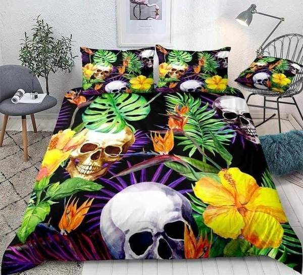 Skull Tropical Palm Leaves Cotton Bed Sheets Spread Comforter Duvet Cover Bedding Sets Skull Tropical Palm Leaves Cotton Bed Sheets Spread Comforter Duvet Cover Bedding Sets